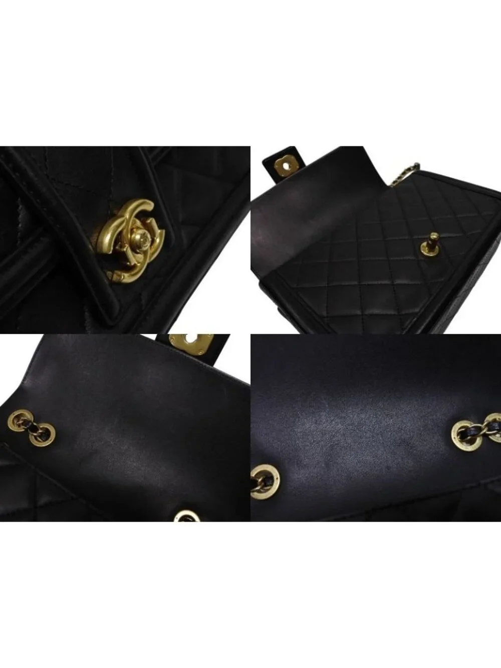 Chanel S Flap Chain Shoulder Bag CC Logo Lambskin Black Gold